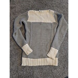 Y2K Vintage Old Navy Striped Sweater Long Sleeve Crew Neck Knit Top White‎ Gray